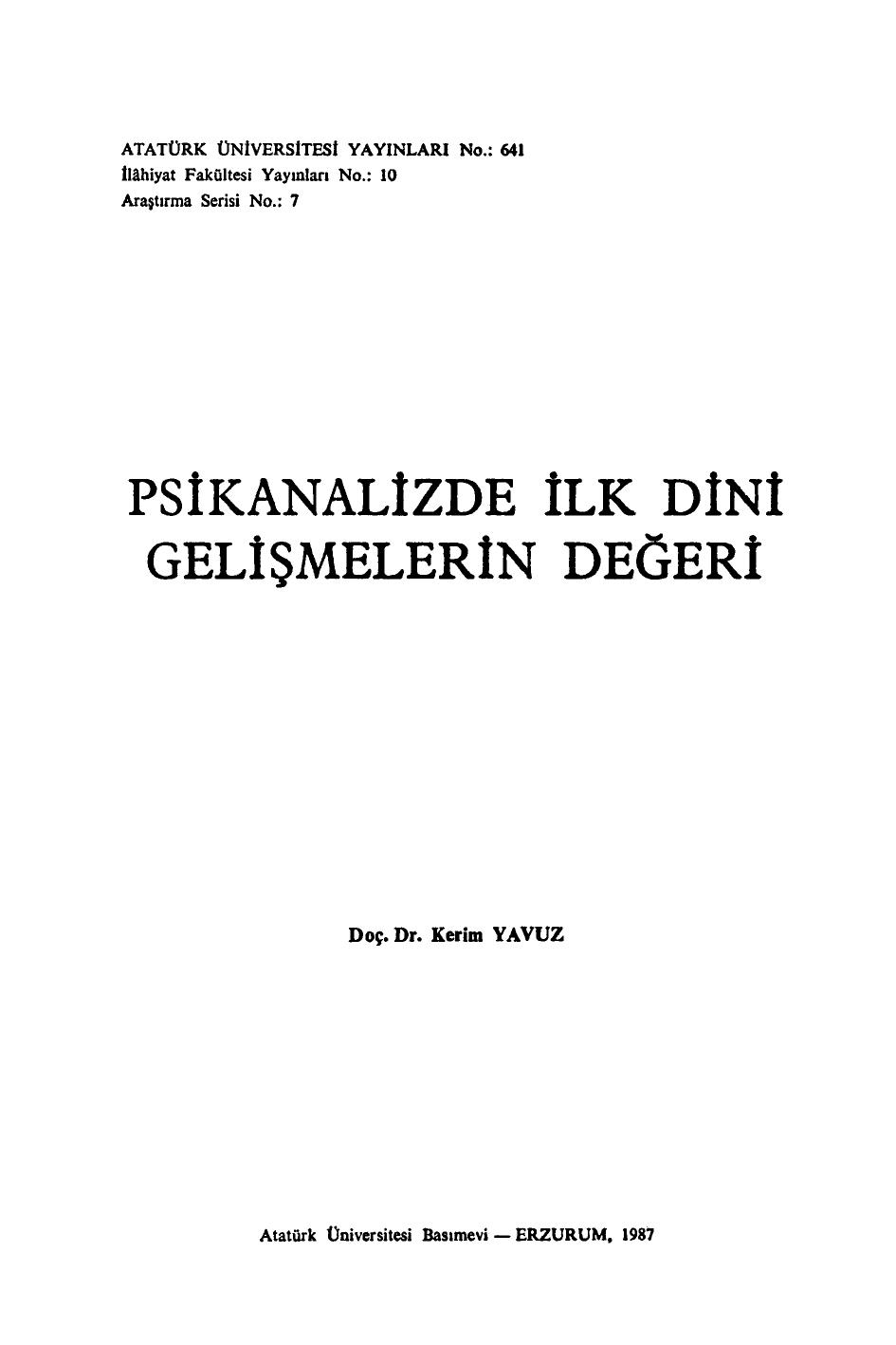 Psikanalizde İlk Dini Gelişmelerin Değeri Kitap Kapağı