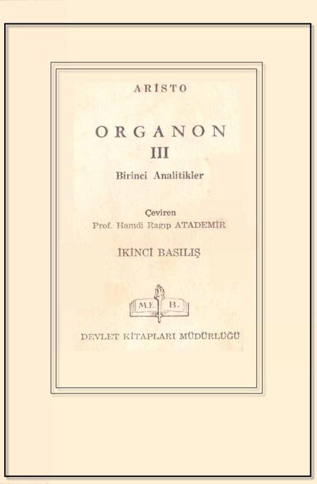 Organon 3 Birinci Analitikler Kitap Kapağı